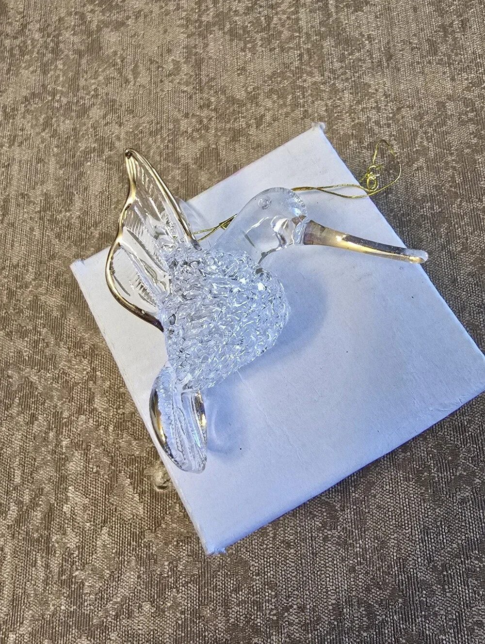Vintage 2006 Clear Glass Hummingbird Gold Colored Edges Bird Christmas Ornament